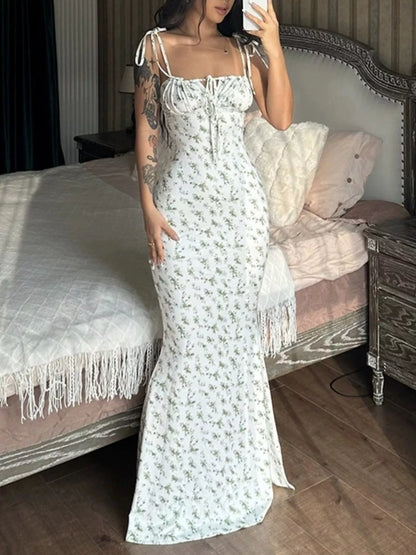 Sarah Express Women's Floral Print Tie Strap Bodycon Maxi Dress