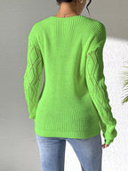 Sarah Express Women's V-Neck Hollow Knit Sweater - Openwork Design