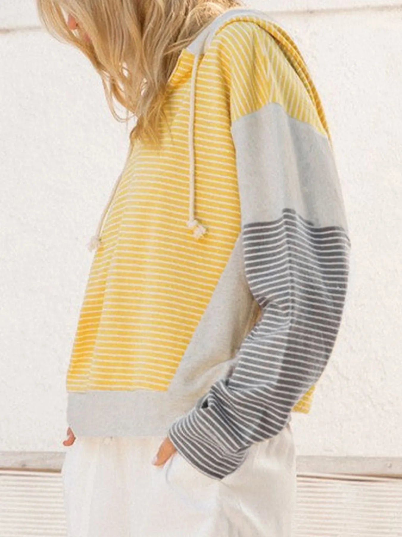 Sarah Express Women's Striped Color Block Hoodie with Drawstring