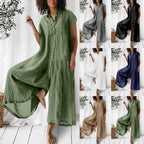 Sarah Express Short Sleeve Mid-Length Linen Jumpsuit Casual