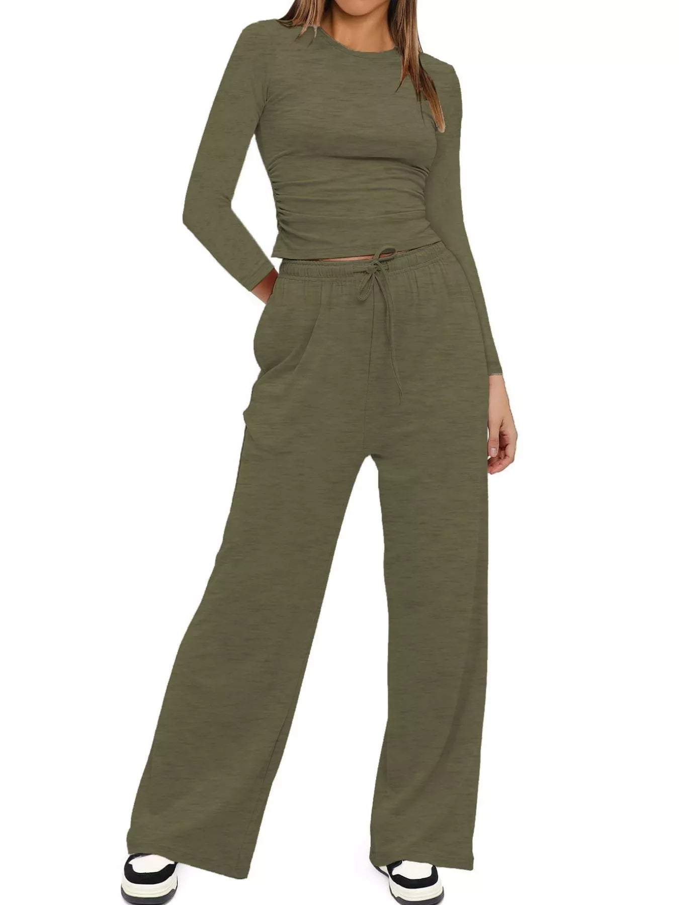 Sarah Express Women's Round Neck Long Sleeve Top and Pants Set
