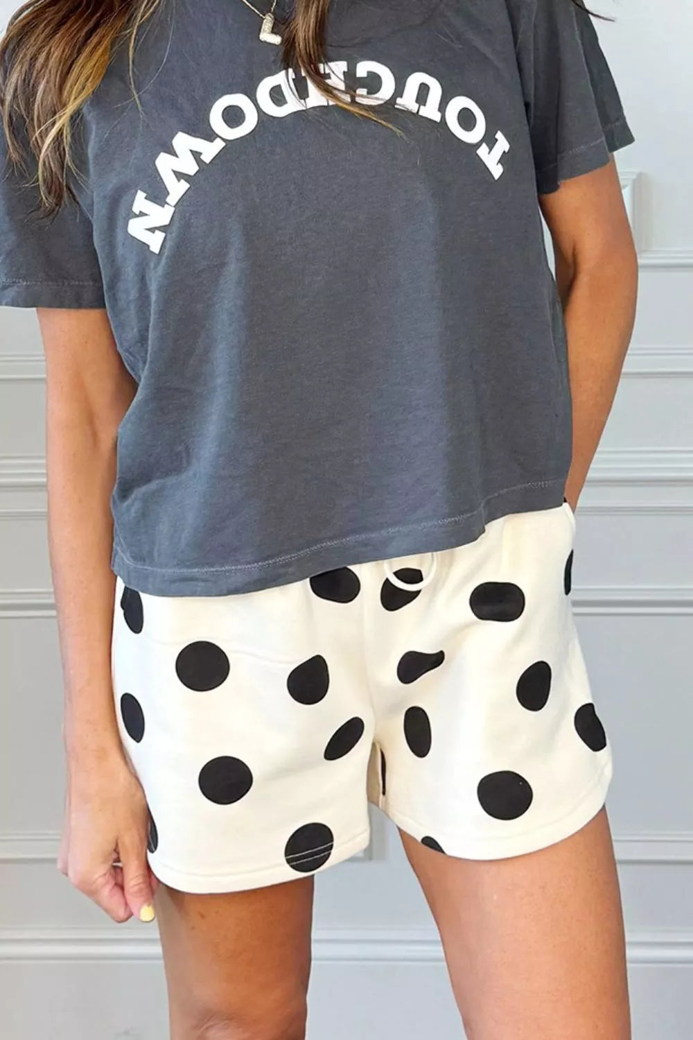 Sarah Express Women's Polka Dot Round Neck Top and Shorts Set