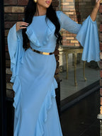 Sarah Express Women's Ruffled Maxi Dress Round Neck Long Sleeve Wedding Party