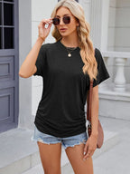 Sarah Express Women's Round Neck Short Sleeve Ruched T-Shirt