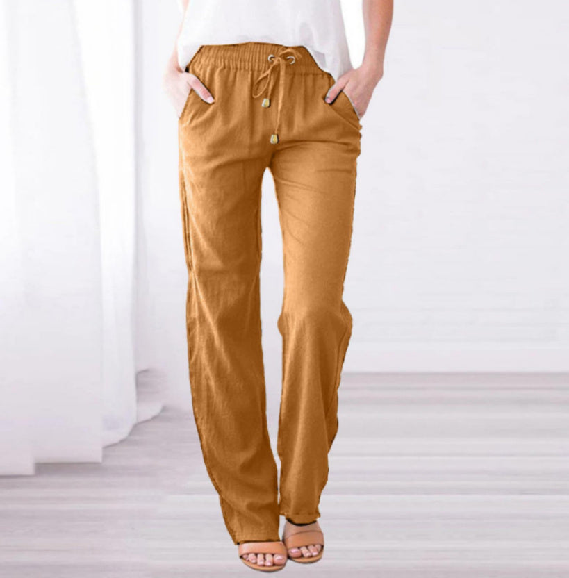Sarah Express Women's Elastic Waist Loose Straight Leg Casual Trousers