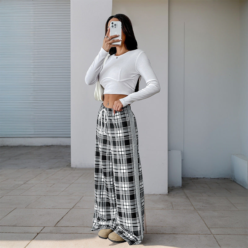 Sarah Express Plaid High-Waist Wide-Leg Pants Black and White