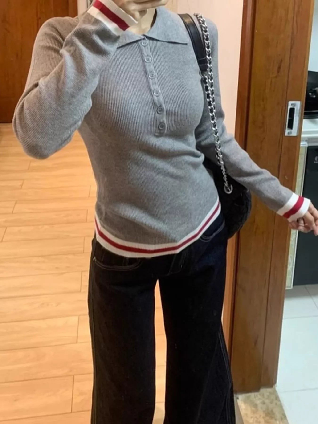 Sarah Express Women's Slim Fit Ribbed Button Detail Knit Top