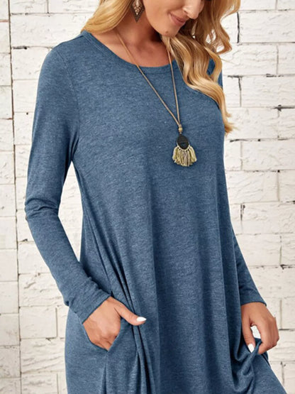 Sarah Express Women's Casual Long Sleeve Pocket Midi Dress