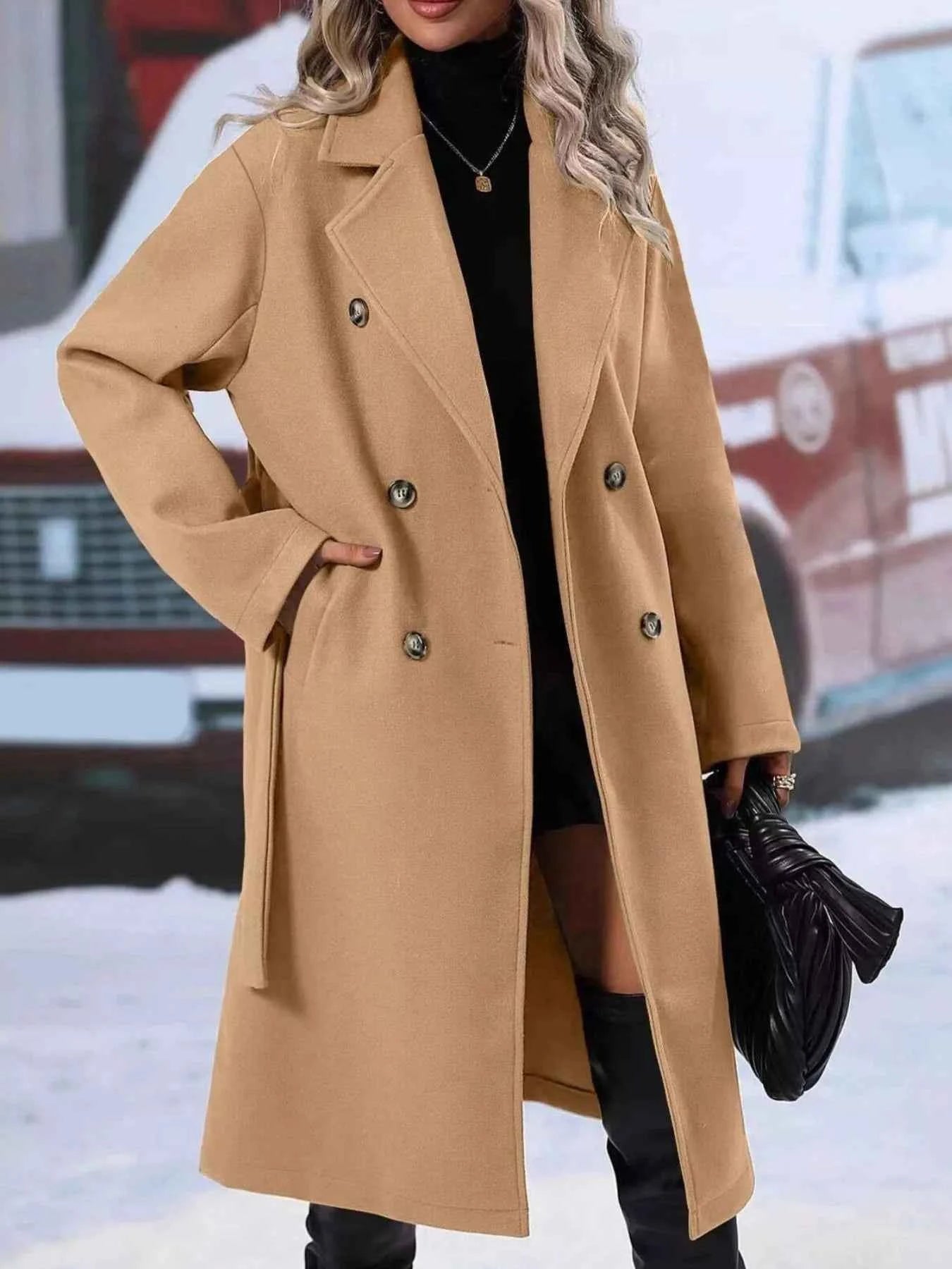 Sarah Express Women's Double-Breasted Tie Waist Coat - Belted Blazer Jacket