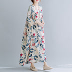 Sarah Express Women's Plus Size Cotton Linen Print Dress Loose Oversized Short Sleeve Maxi