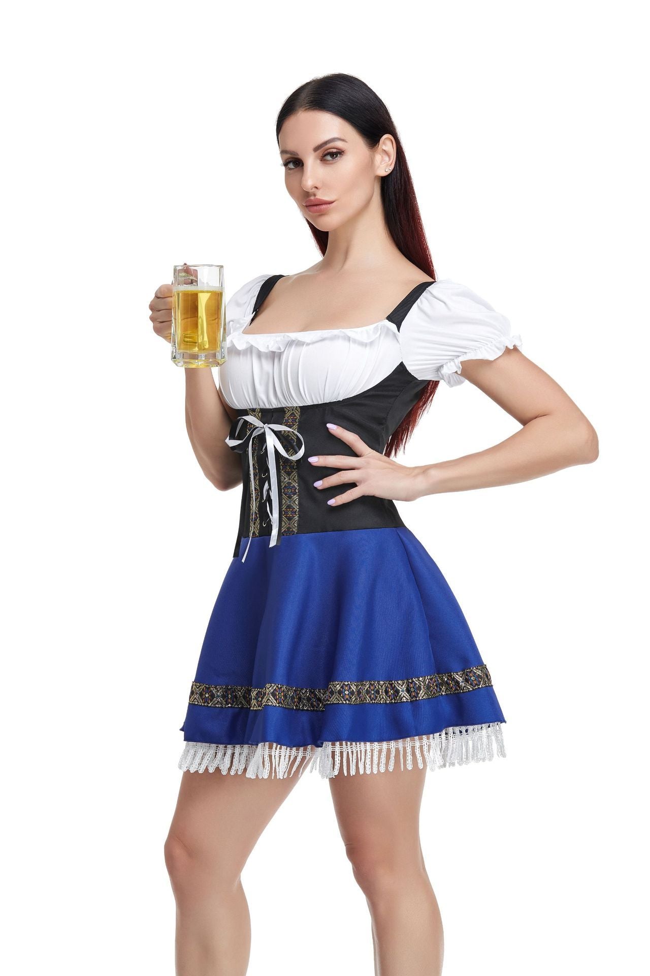 Sarah Express Women's French Maid Costume Halloween Dress Barmaid Uniform with Ribbon