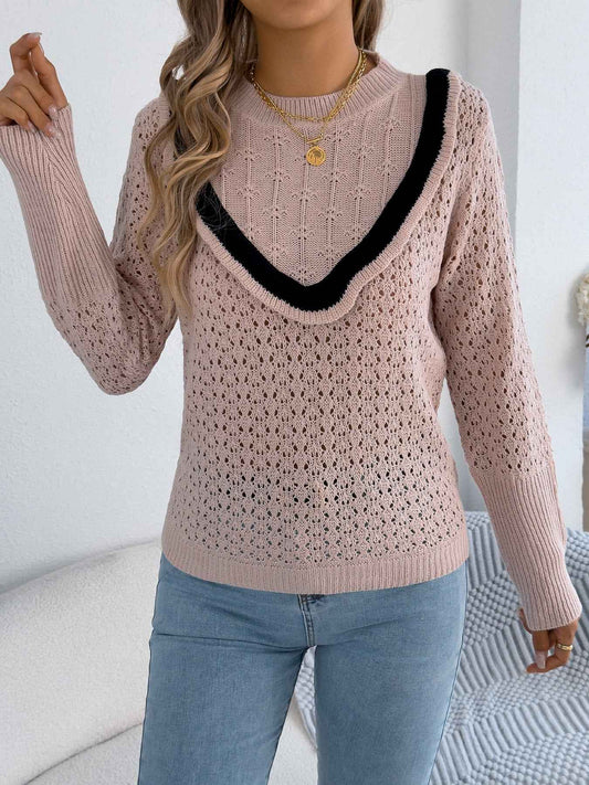 Sarah Express Women's Ruffled Long Sleeve Pullover Sweater - Elegant Knit Top