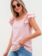 Sarah Express Textured Bow Knot Butterfly Sleeve Blouse Women's Frilled Top