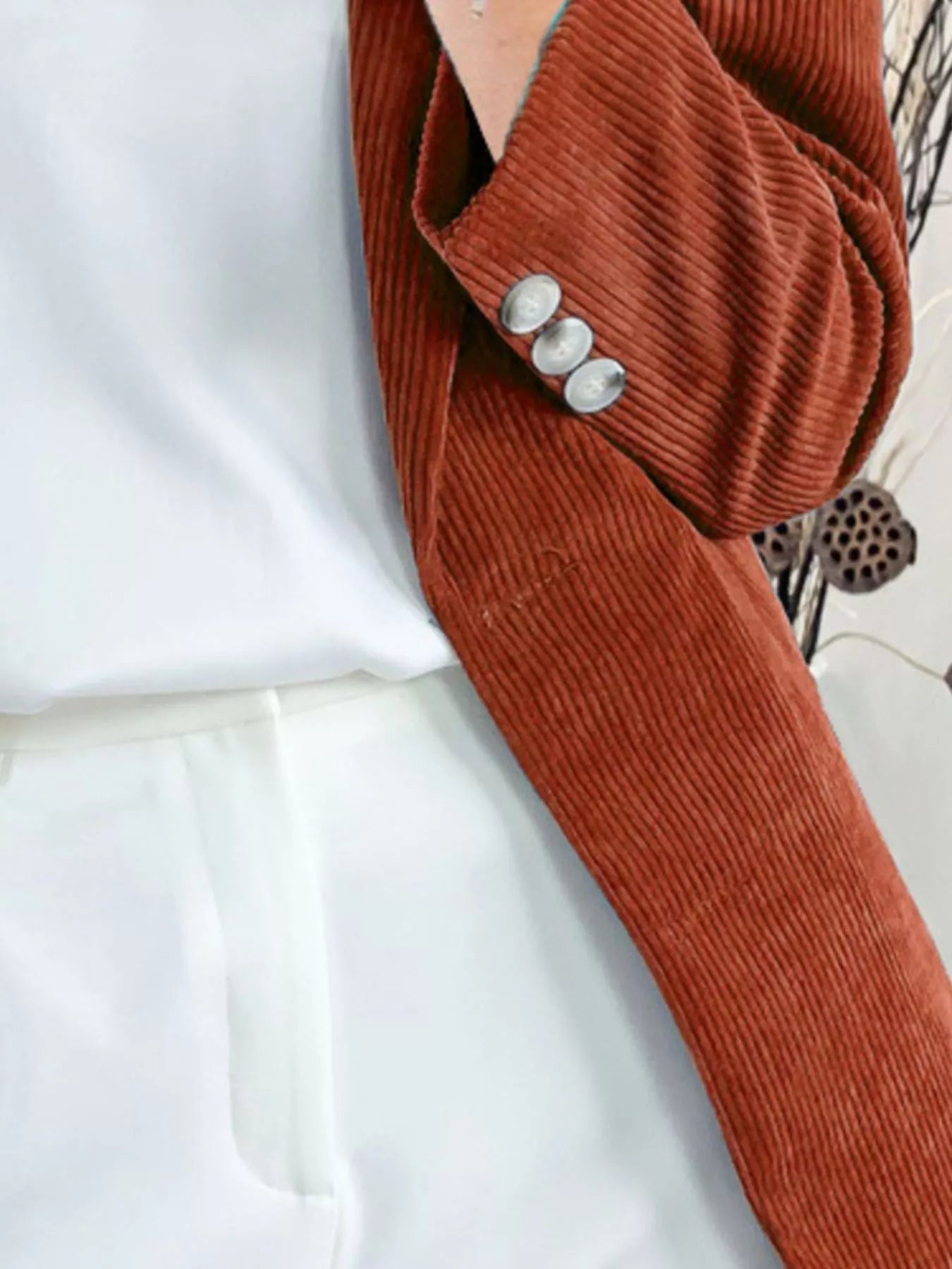 Sarah Express Women's Corduroy Blazer Plus Size - Lapel Collar Casual Jacket