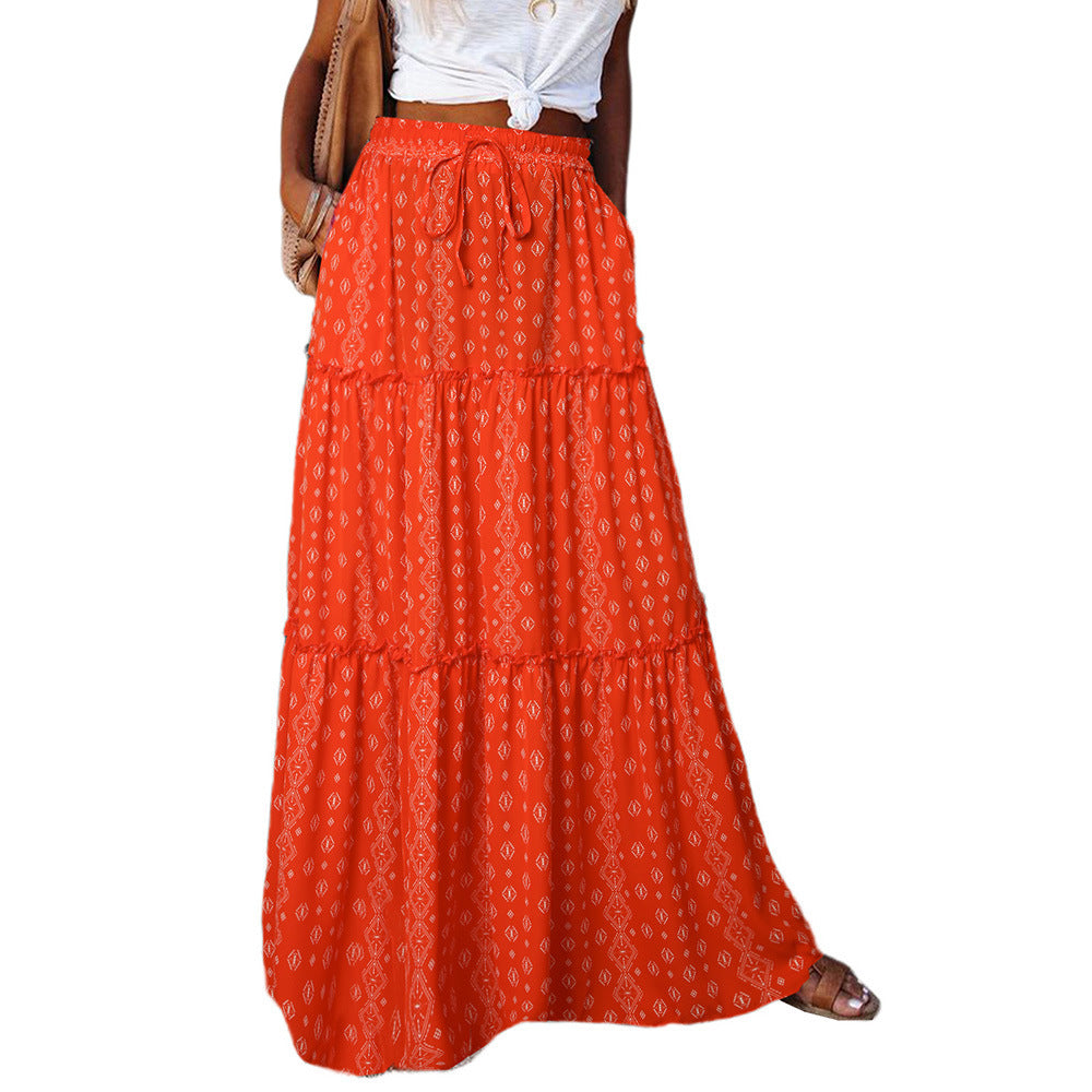 Sarah Express Women's High Waist Printed Maxi Dress Loose Fit Casual