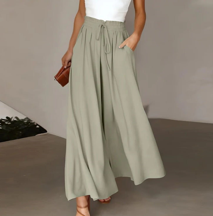 Sarah Express High Waist Wide Leg Dress Pants Elastic Waistband Full Length Trousers