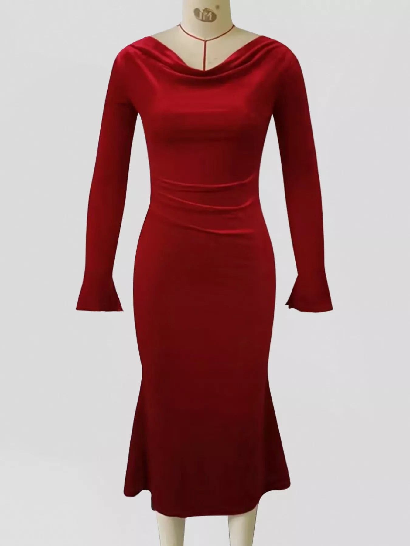 Sarah Express Women's Velvet Cowl Neck Long Sleeve Midi Dress