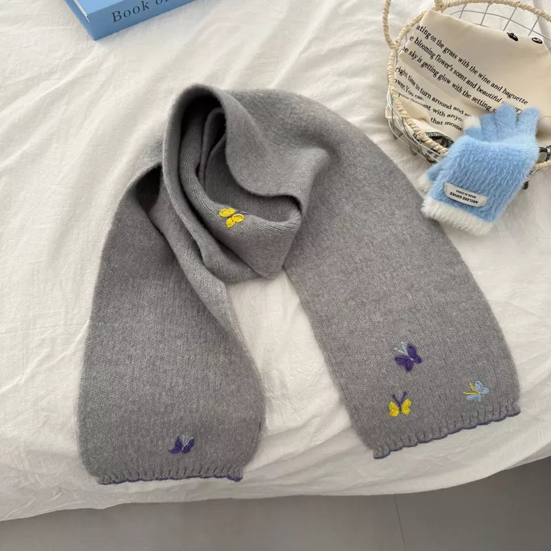 Sarah Express Women's Butterfly Embroidered Knitted Scarf - Soft Polyester Winter Wrap Gray ONESIZE