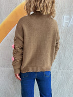 Sarah Express Women's Flower Button Up Long Sleeve Cardigan