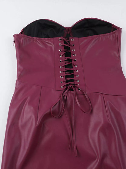 Sarah Express Women's Sleeveless Faux Leather Bodycon Maxi Dress with Back Lace Up