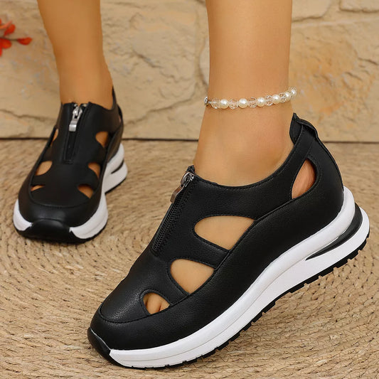 Sarah Express Women's Cutout Zipper Wedge Sneakers - Casual Platform Shoes