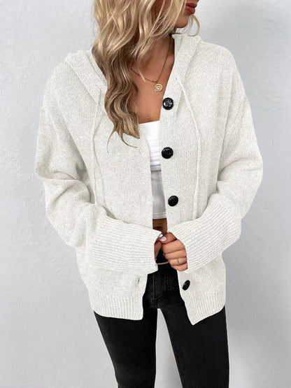 Sarah Express Women's Cozy Knit Hooded Button-Down Cardigan