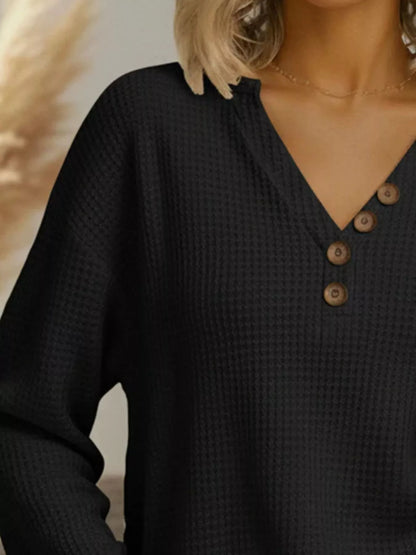 Sarah Express Women's Casual Waffle Knit Long Sleeve T-Shirt Plus Size