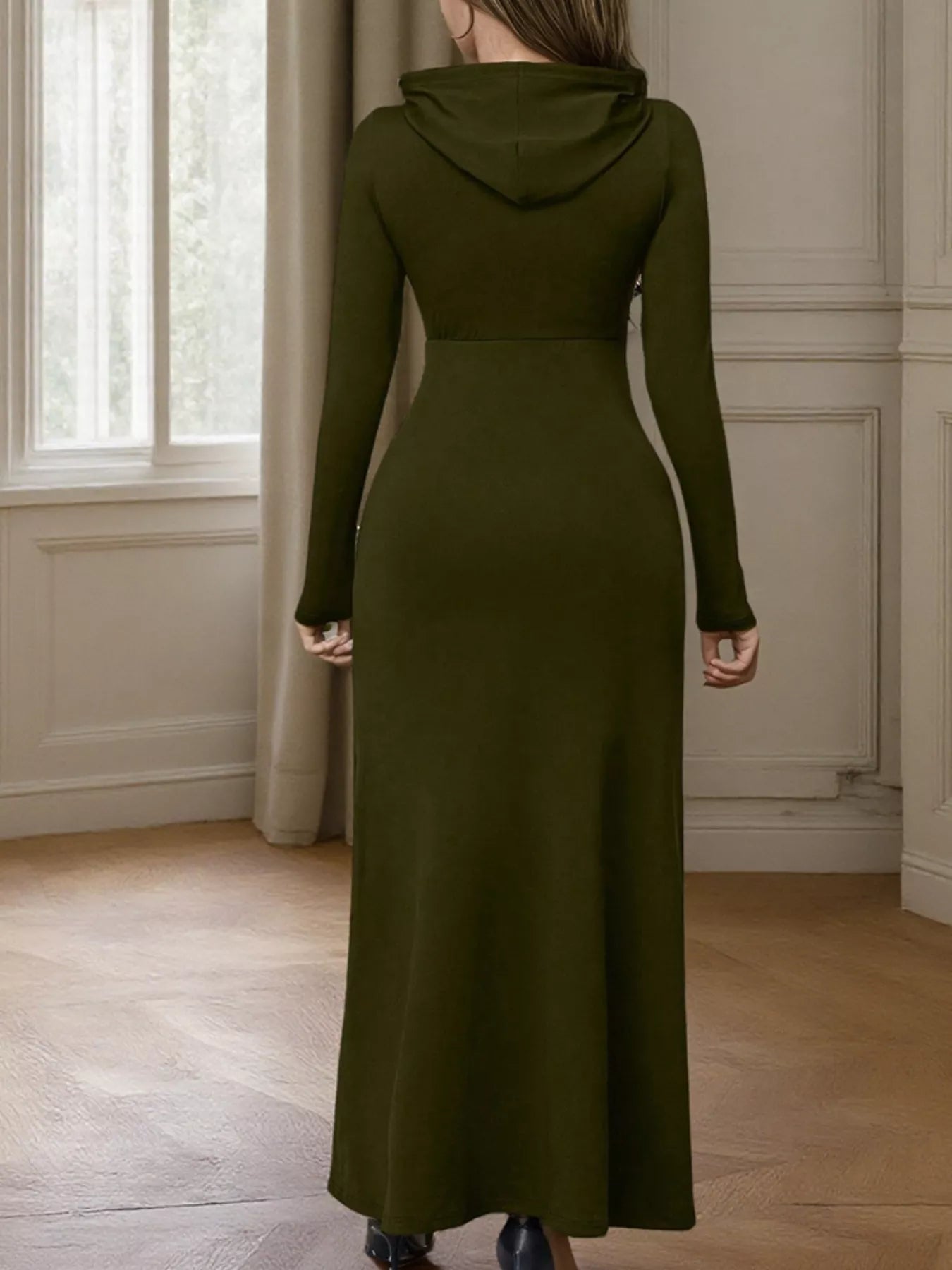 Sarah Express Women's Drawstring Long Sleeve Hooded Maxi Dress