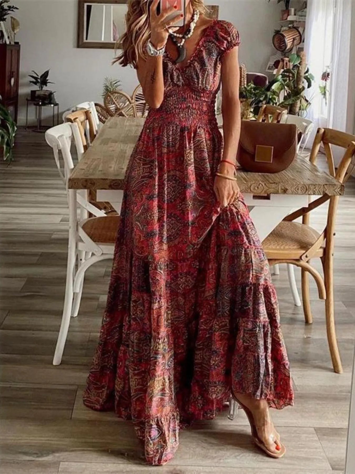 Sarah Express Women's Paisley Print Cap Sleeve Maxi Dress Plus Size