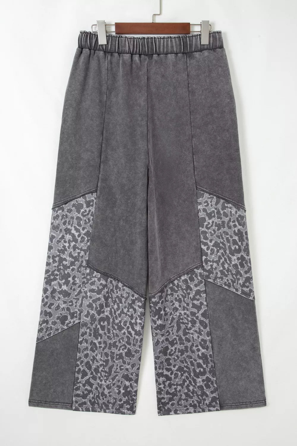 Sarah Express Women's Mineral Wash Leopard Patchwork Loose Pants