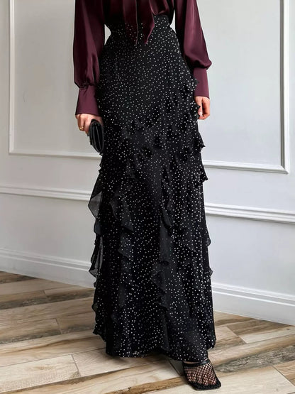 Sarah Express Women's Ruffled Polka Dot Maxi Skirt