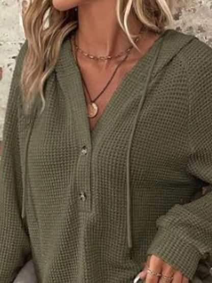 Sarah Express Women's Waffle Knit Button Detail Hoodie