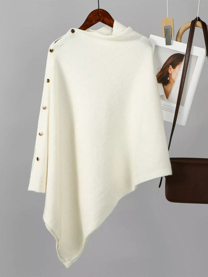Sarah Express Women's Button-Accented Poncho Scarf Ivory One Size