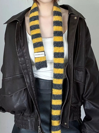 Sarah Express Women's Striped Knitted Warm Scarf Gold ONESIZE