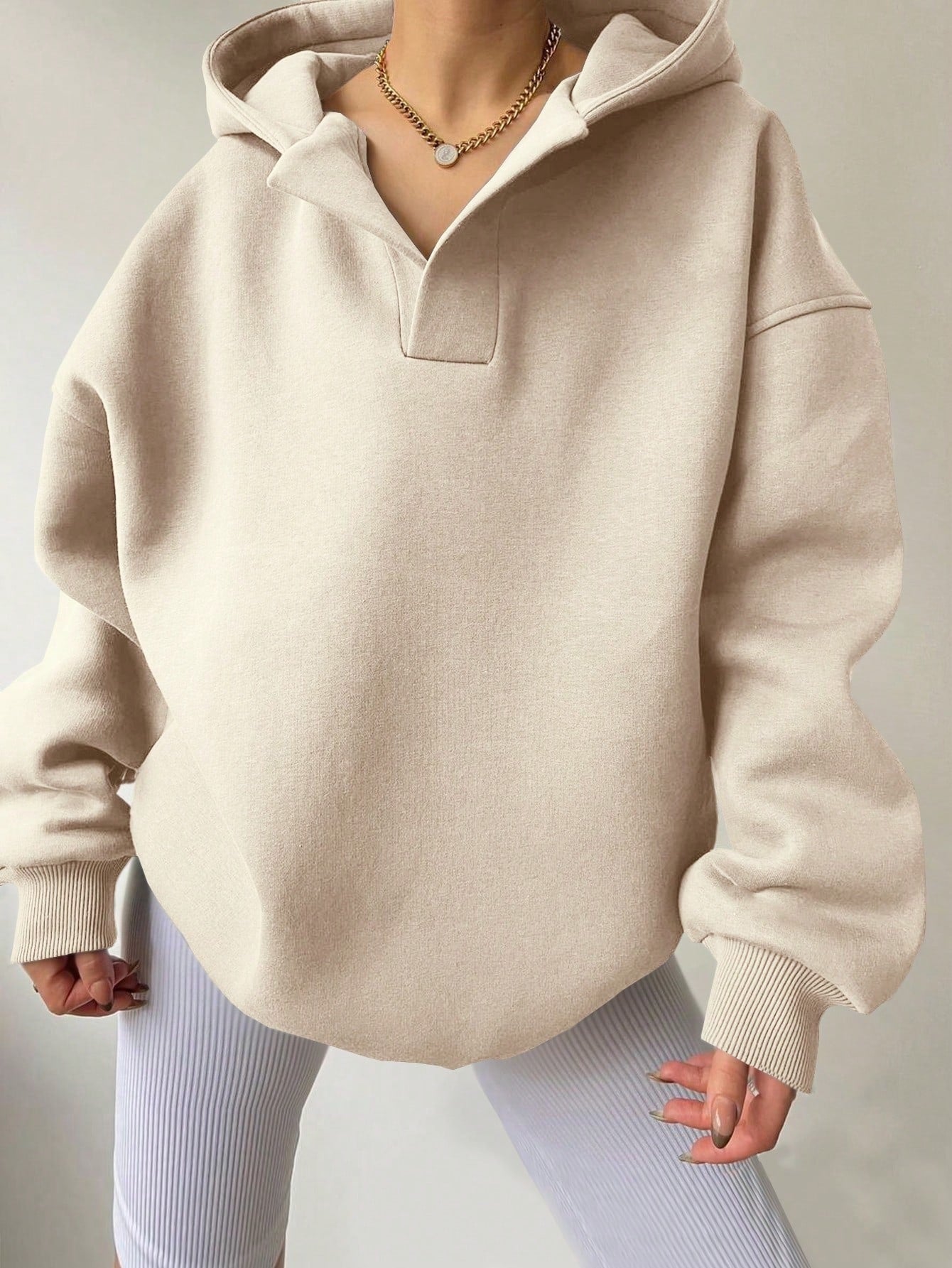 Sarah Express Women's Loose Fit Hoodie Sweatshirt - Solid Color Long Sleeve Pullover Top