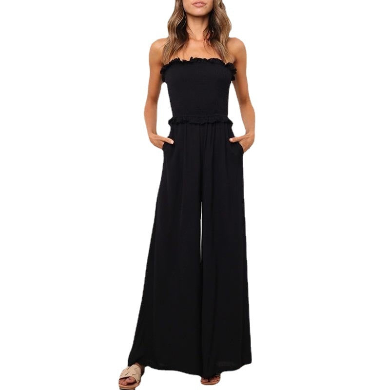 Sarah Express Women's Sleeveless Wide Leg Jumpsuit Casual Loose Fit