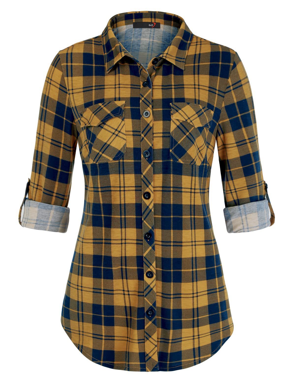 Sarah Express Women's Plaid Button Front Shirt Long Sleeve Casual Cardigan