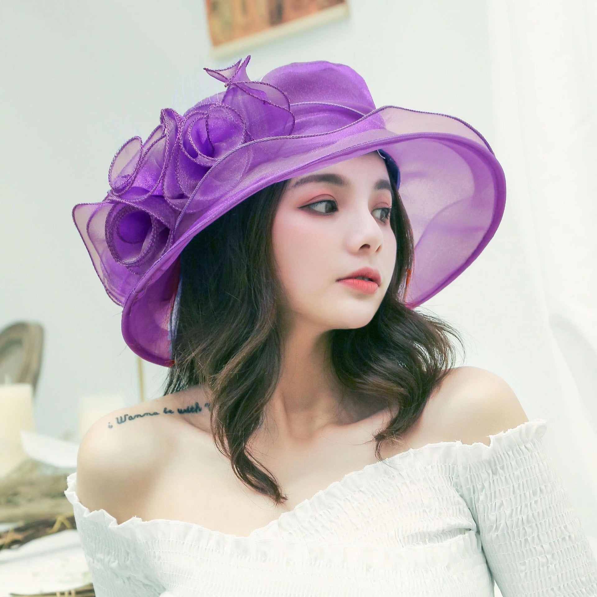 Sarah Express Women's Mesh Organza Bowler Sun Hat Breathable Foldable