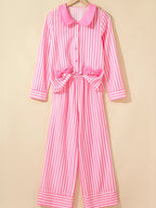 Sarah Express Women's Stripe Buttoned Front Long Sleeve Sleepwear Set