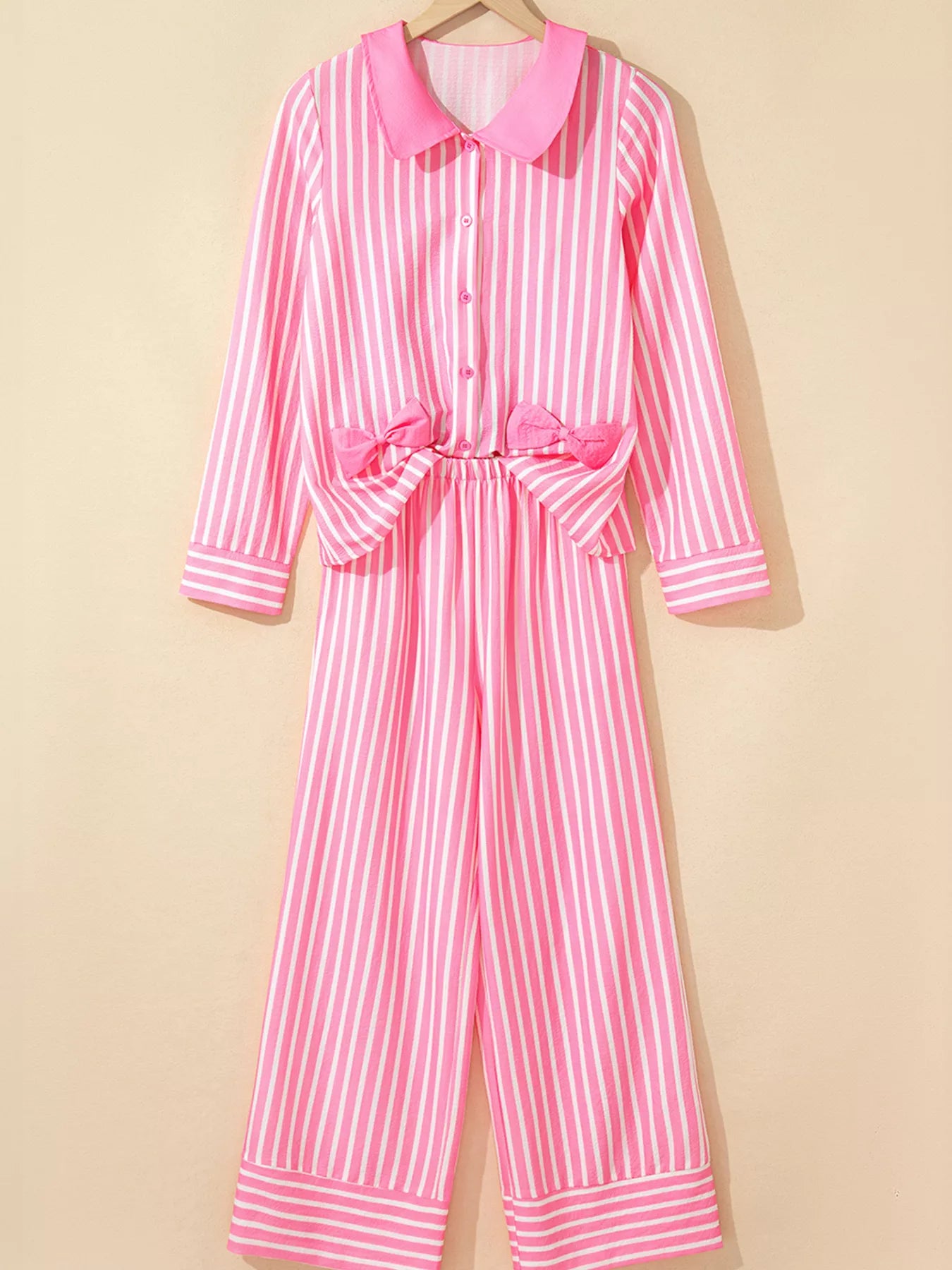 Sarah Express Women's Stripe Buttoned Front Long Sleeve Sleepwear Set