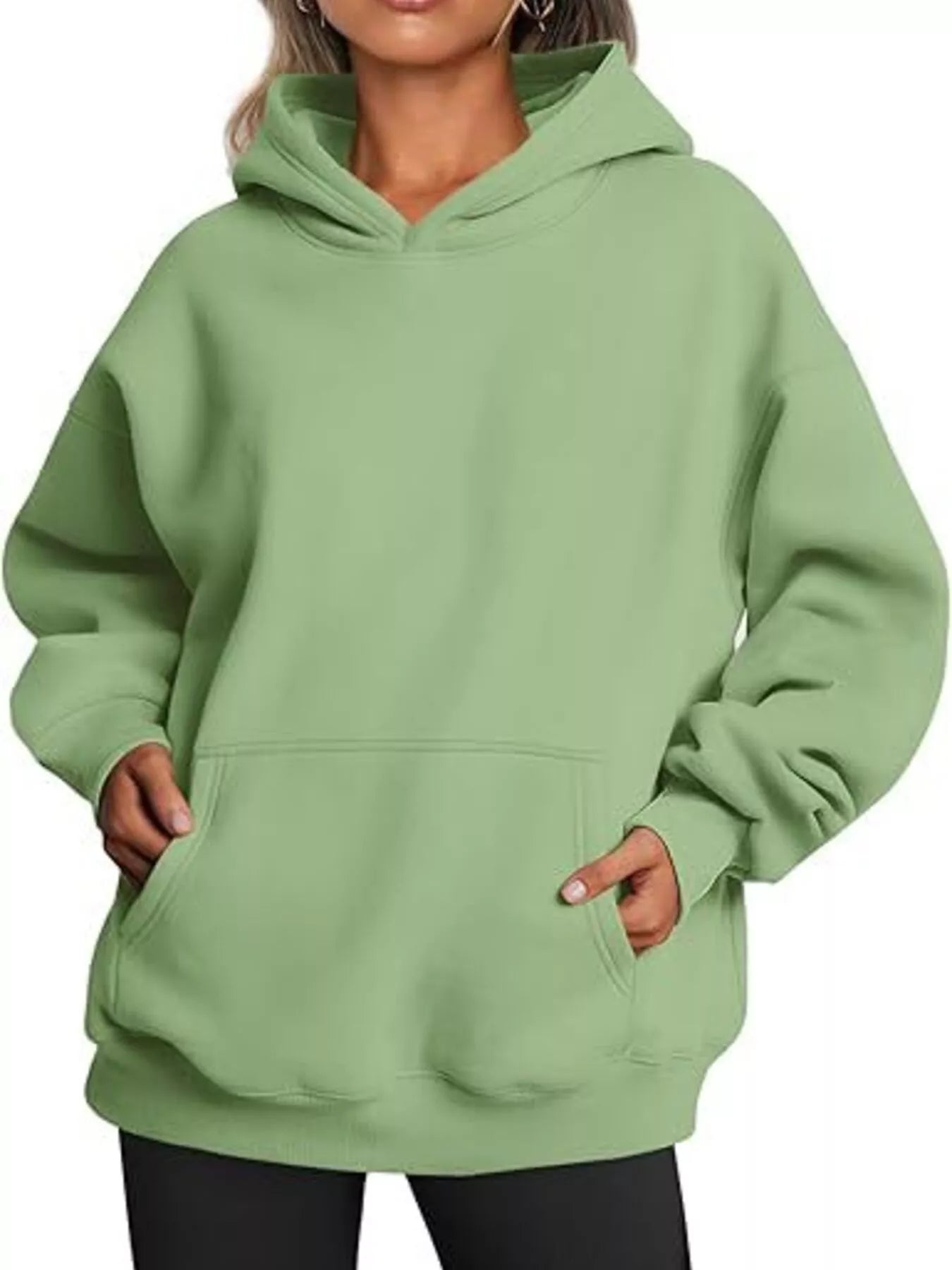 Sarah Express Women's Kangaroo Pocket Long Sleeve Hoodie Light Green