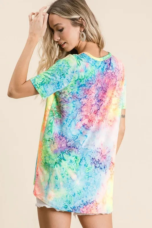 Sarah Express Women's Tie Dye Print Jersey V Neck Top