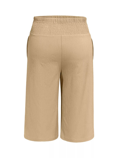 Sarah Express Women's Plus Size Smocked Waist Cropped Wide Leg Pants