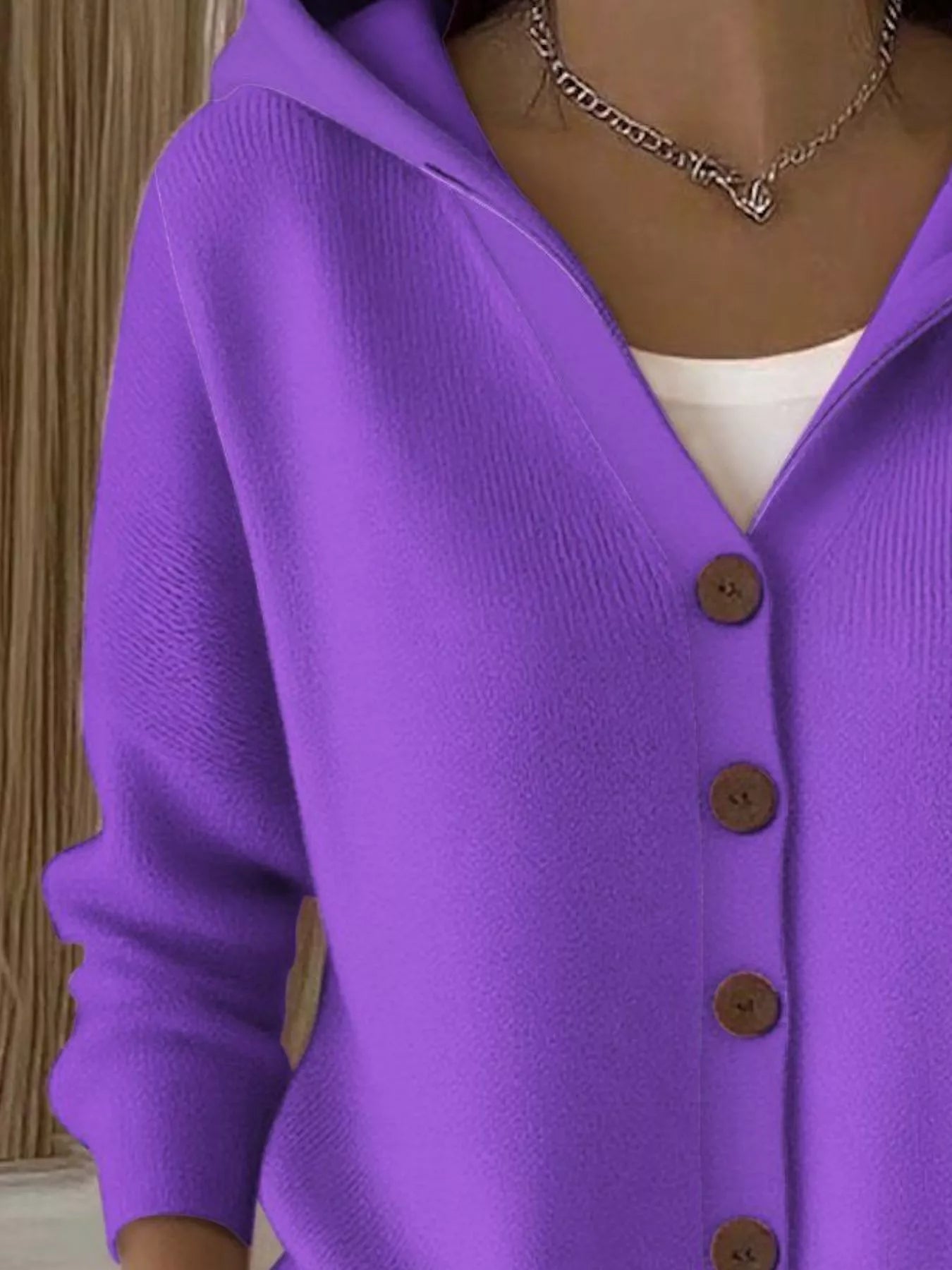 Sarah Express Women's Hooded Button-Down Knit Cardigan