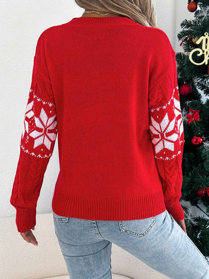 Sarah Express Women's Snowflake Pattern Turtleneck Pullover Sweater - Lantern Sleeve Knit