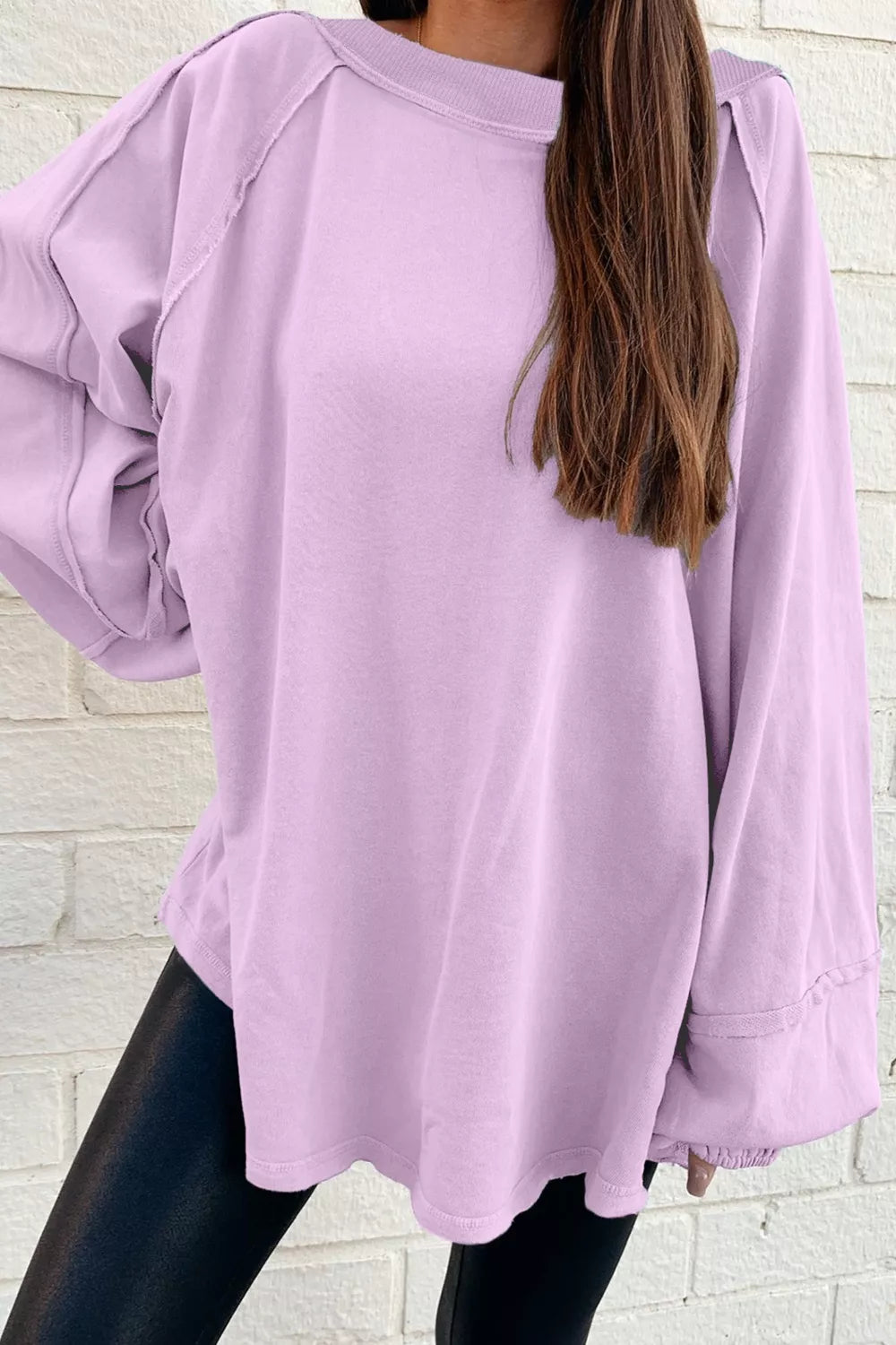 Sarah Express Women's Oversized Washed Crewneck Sweatshirt Pink Purple