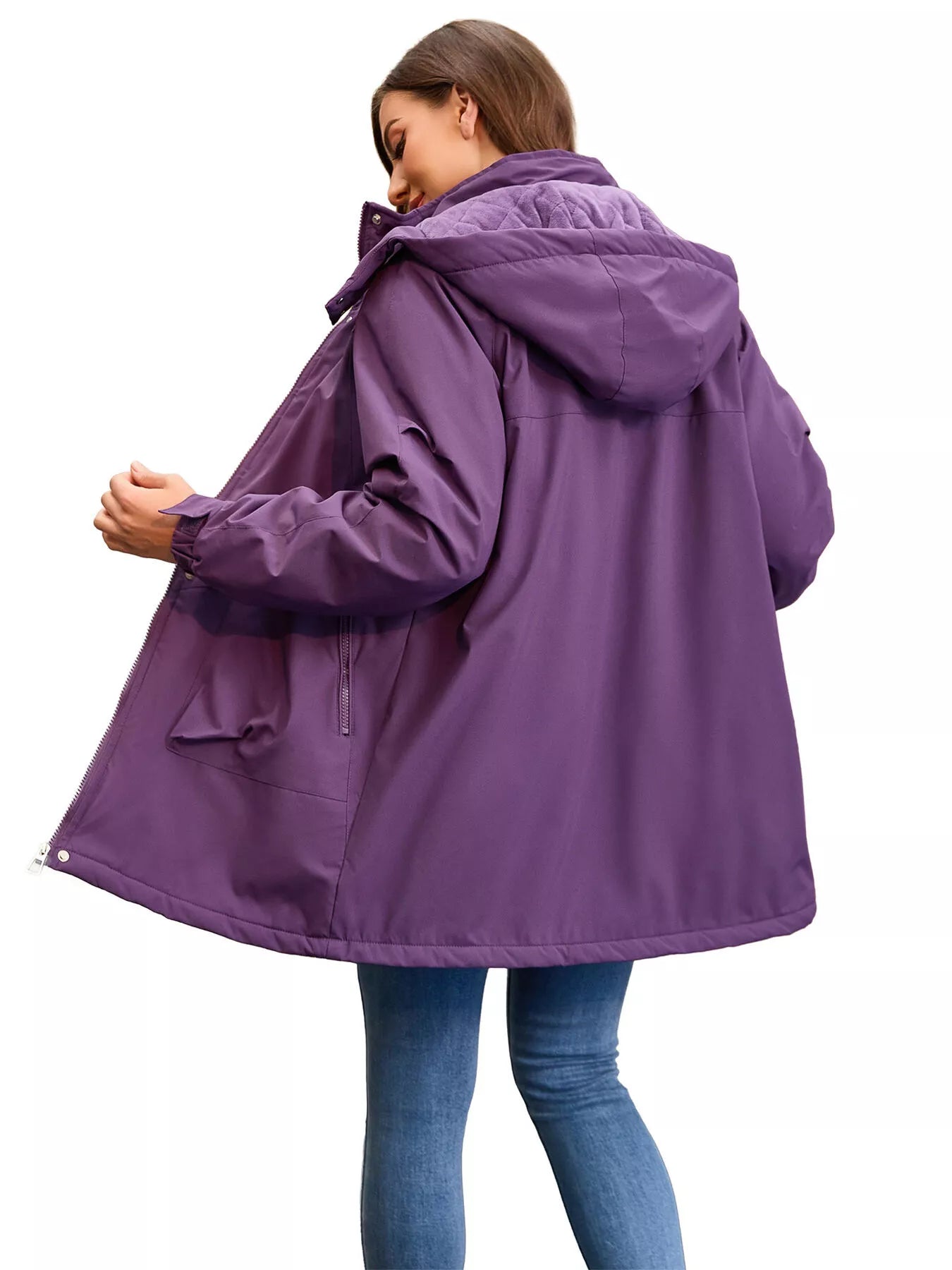 Sarah Express Women's Hooded Mid-Length Windproof Outerwear Plus Size