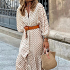 Sarah Express Floral V-Neck Puff Sleeve Maxi Dress A-Line