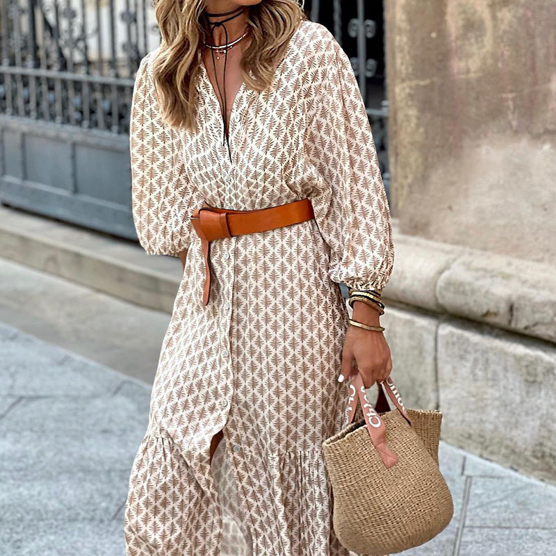 Sarah Express Floral V-Neck Puff Sleeve Maxi Dress A-Line