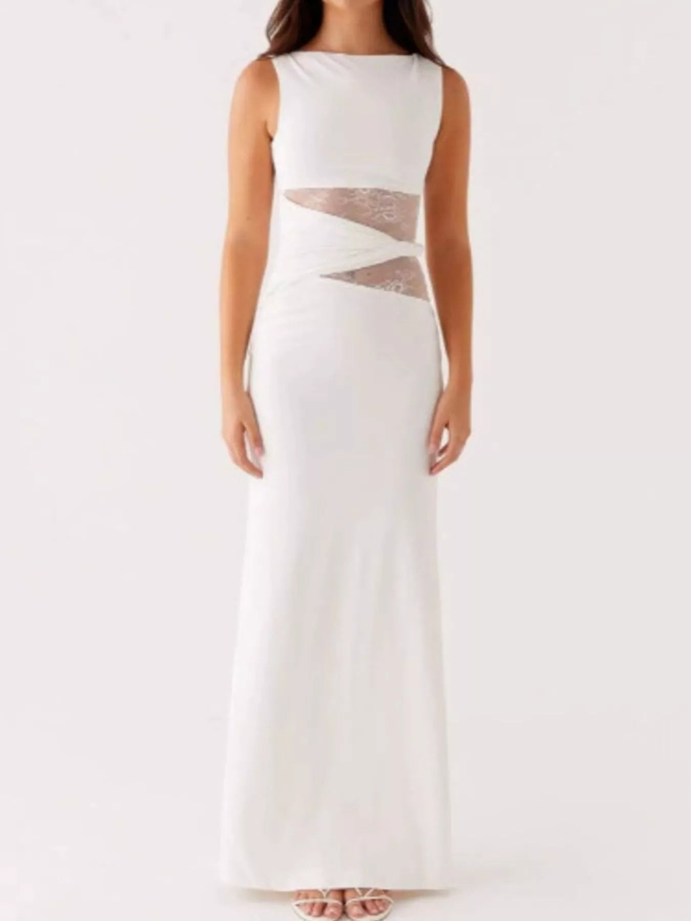 Sarah Express Women's Lace Cutout Sleeveless Maxi Dress